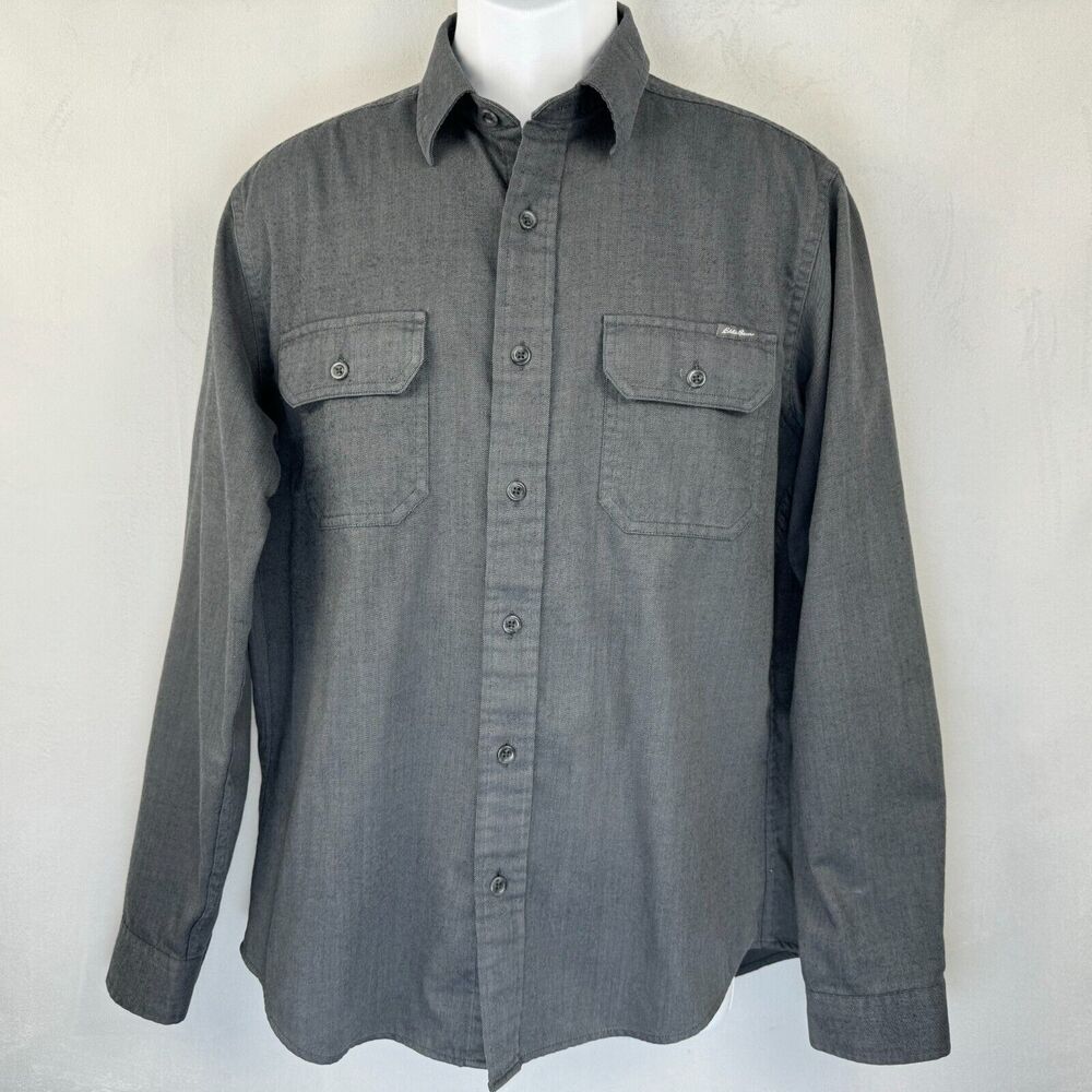 Eddie Bauer Men Shirt Sz M Long Sleeve Collar Button Down Front Pockets Gray